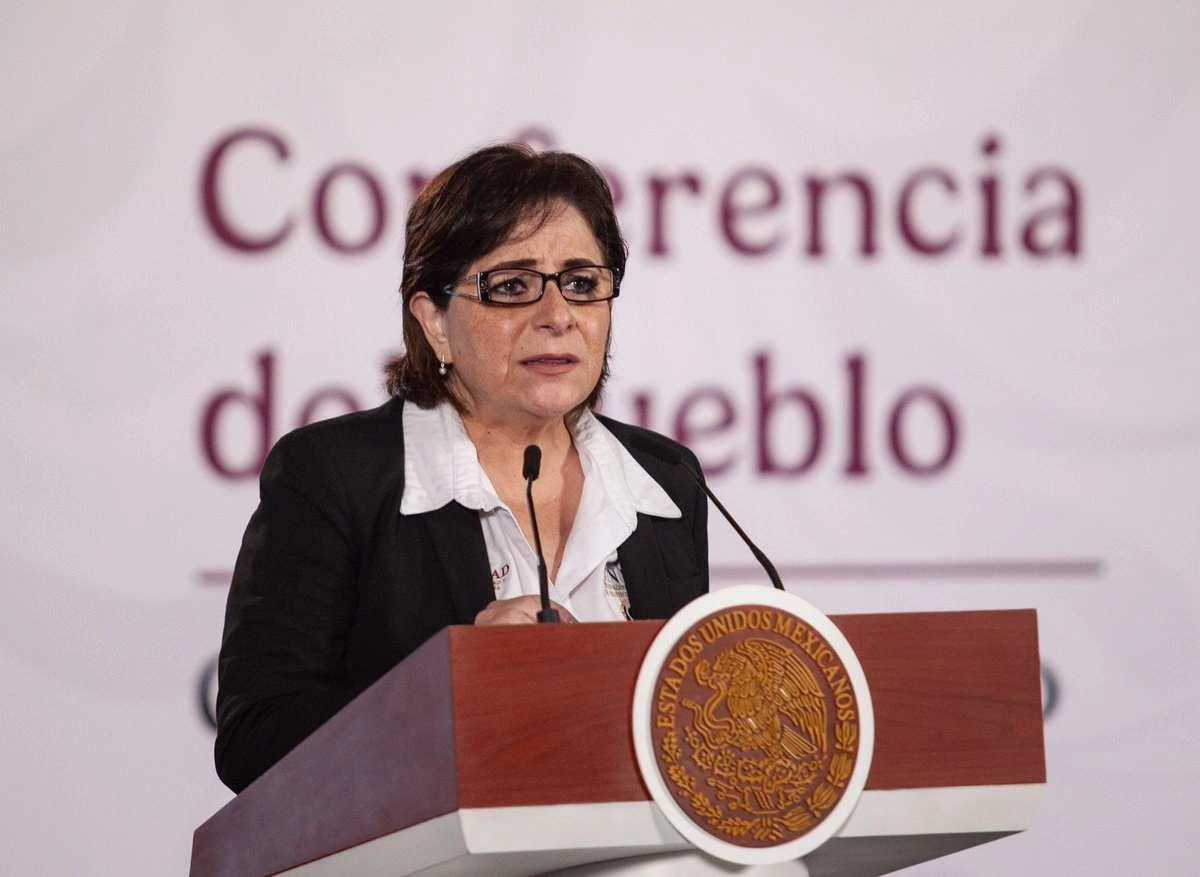 La coordinadora nacional de Protección Civil, Laura Velázquez, durante la conferencia matutina en Palacio Nacional