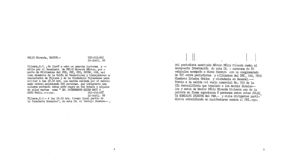 Ficha entregada por el CNI relacionada al expediente 002-033-062, sobre el asesinato de este periodista en la ciudad de Tijuana en abril de 1988.